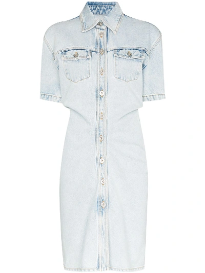 Shop Off-white Button-down Denim Mini Dress  In Blue