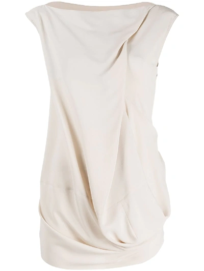 Rick Owens Slash Neck Draped Top In Neutrals