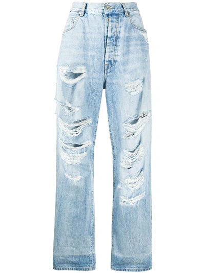 Shop Ben Taverniti Unravel Project Distressed Straight-leg Jeans In Blue