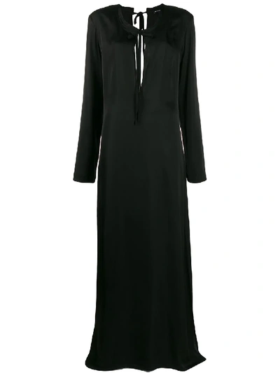 Shop Ann Demeulemeester Long Sleeve Tie Neck Dress In Black
