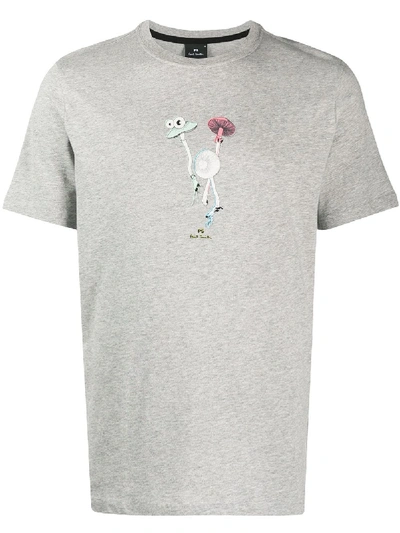 Shop Ps By Paul Smith Mushroom-print Organic Cotton T-shirt In Grey