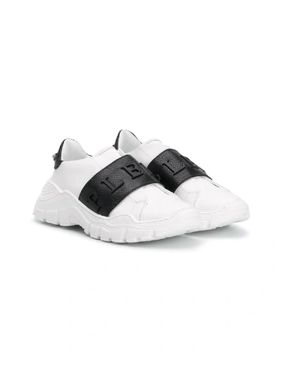 Shop Philipp Plein Junior Logo Strap Slip-on Sneakers In White
