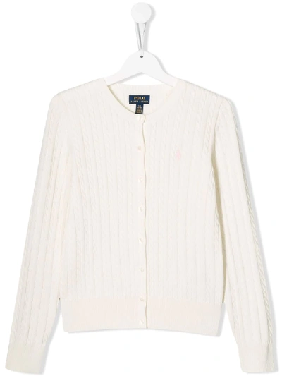 Shop Ralph Lauren Cable Knit Cardigan In White