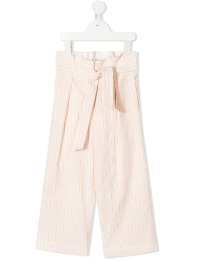 Shop Bonpoint Striped Wide-leg Trousers In White