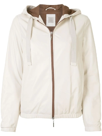 Shop Eleventy Leather Hooded Jacket In White