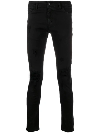 Shop Family First Distressed Skinny Jeans In Black