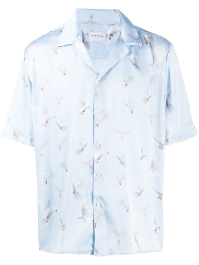 Shop Family First Dove Print Satin Shirt In Blue