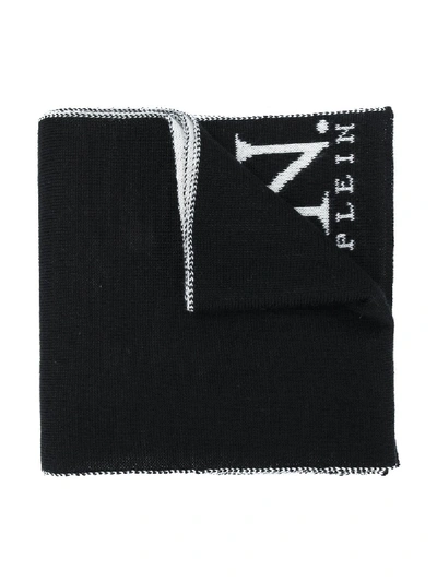 Shop Philipp Plein Knitted Logo Scarf In Black