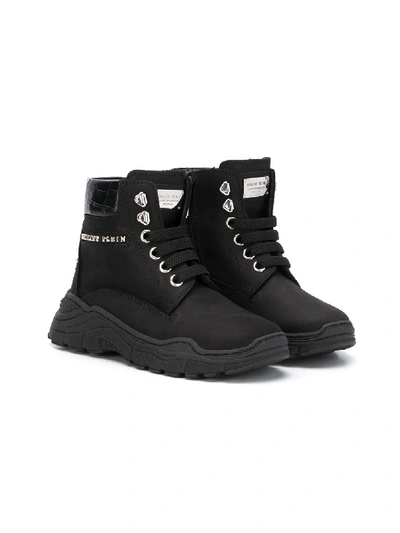 Shop Philipp Plein Lace-up Logo Ankle Boots In Black