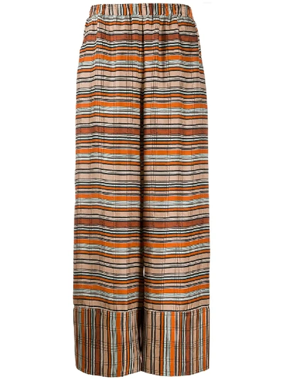 Shop Pierre-louis Mascia Silk Striped Wide-leg Trousers In Brown
