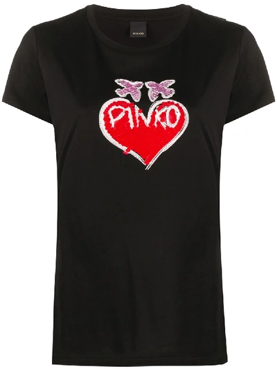 Shop Pinko Sequin Heart T-shirt In Black