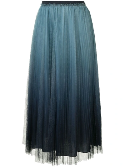 Shop Red Valentino Ombré Pleated Midi Skirt In Blue