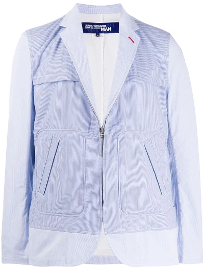 Shop Junya Watanabe Zip-through Pinstriped Blazer In Blue