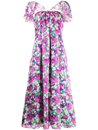 Shop Pinko Floral Print Midi Dress In Purple