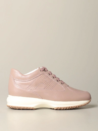Shop Hogan Sneakers In Pearl Leather With Perforated H In Powder