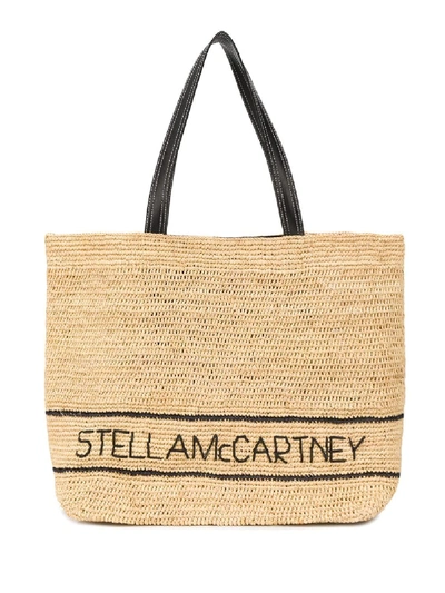 Shop Stella Mccartney Raffia Shopping Bag In Beige