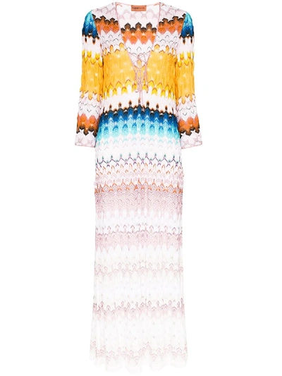 Shop Missoni Deep V-neck Kaftan Maxi Dress In White