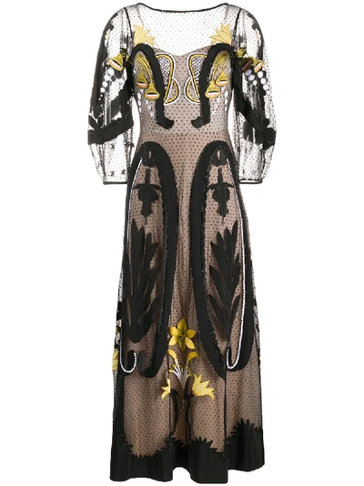 Shop Temperley London Art Deco-embroidered Tulle Midi Dress In Black
