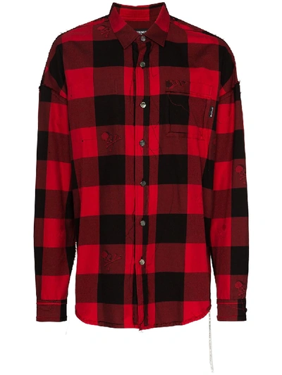 Mastermind Japan Skull Check Cotton Shirt In Red