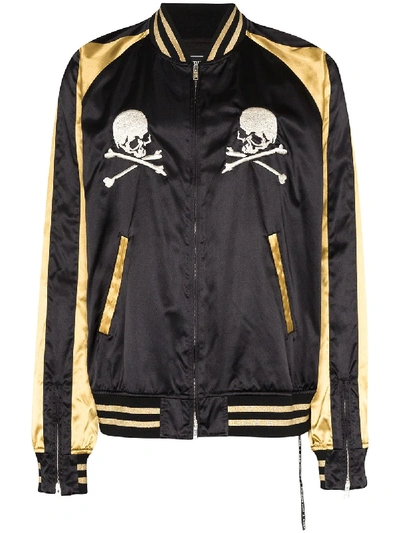 Shop Mastermind Japan Skull-embroidered Two-tone Bomber Jacket In Black
