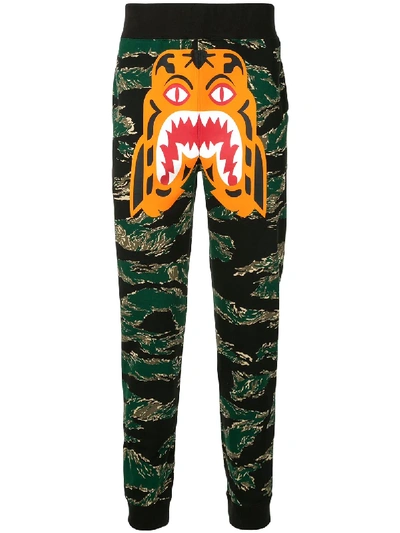 Shop Bape Camouflage Print Track Pants In Green