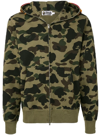 Shop Bape Camouflage Print Hoodie In Green