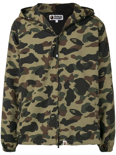 Shop Bape Camouflage Print Hooded Jacket In Green