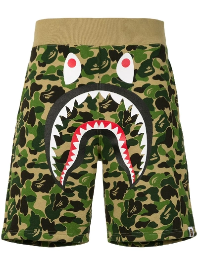 Shop Bape Camouflage Print Track Shorts In Green