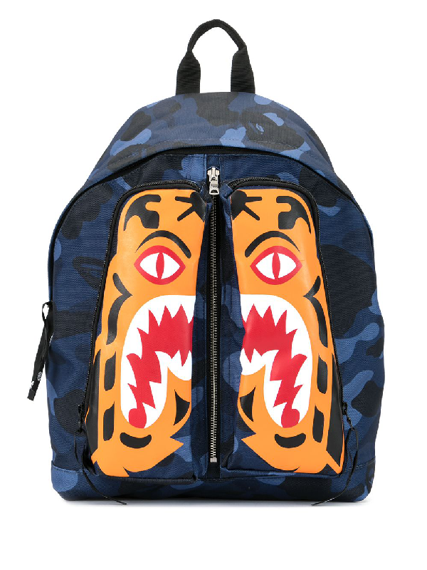 Bape Rucksack Mit Camouflageprint In Blue ModeSens