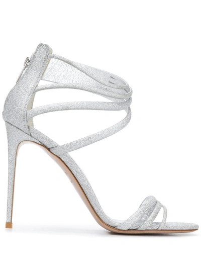 Shop Le Silla Glittered-effect 110mm Heeled Sandals In Silver