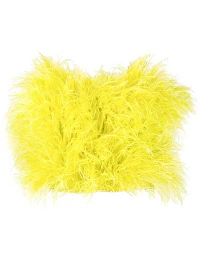 Shop Attico Feather-effect Crop Top In Yellow