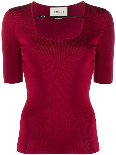 Shop Gucci Buckle Strap Ribbed T-shirt In Red
