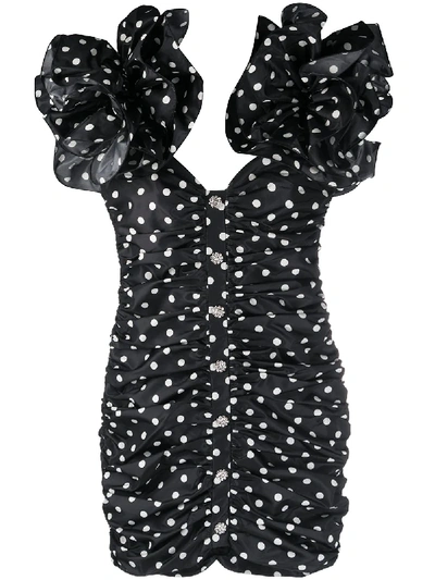 Shop Alessandra Rich Silk Polka-dot Mini Dress In Black