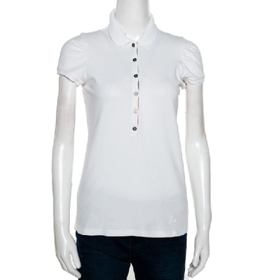 Pre-owned Burberry Brit White Cotton Pique Puff Sleeve Polo T-shirt M