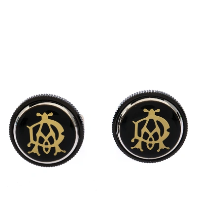 Pre-owned Dunhill Gear Logo Black Resin Stainless Steel Cufflinks