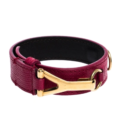 Pre-owned Saint Laurent Pink Leather Gold Tone Y Hook Bracelet