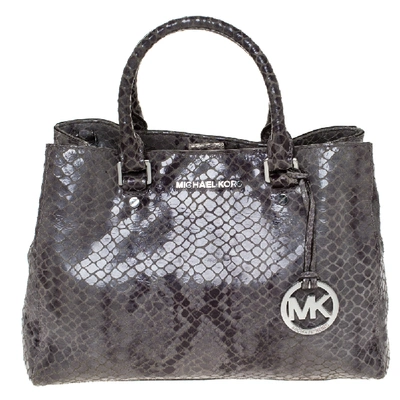 Pre-owned Michael Michael Kors Grey Python Embossed Leather Satchel