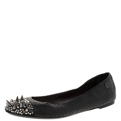 Pre-owned Philipp Plein Black Python Spike Ballet Flats Size 38.5