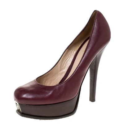 Pre-owned Fendi Sta Platform Pumps Size 41 In Burgundy