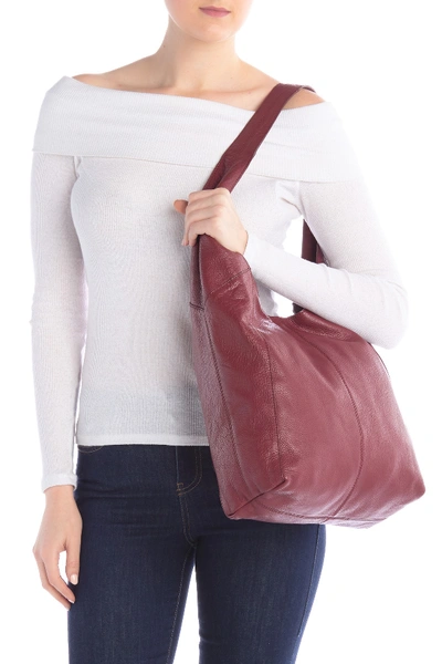 Shop Lucky Brand Patti Leather Hobo Shoulder Bag In Maroon 07