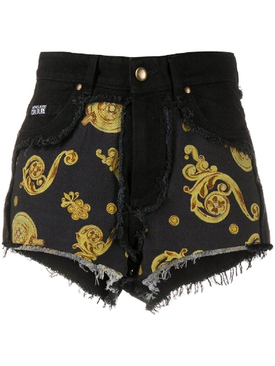 Shop Versace Jeans Couture Baroque Print Shorts In Black