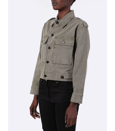 Shop Saint Laurent Military Cropped Jacket In Green