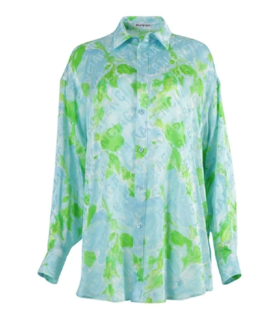 Shop Balenciaga Leaf Vine Print Blouse In Blue