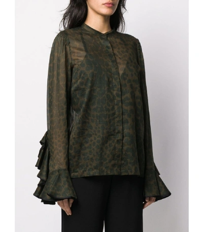 Shop Dries Van Noten Sheer Leopard Print Button-down Blouse In Brown