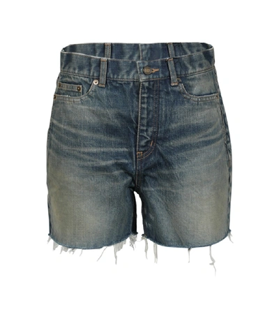 Shop Saint Laurent Cut-off Denim Shorts In Blue