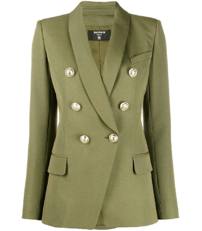 Shop Balmain Khaki Green Structured Blazer