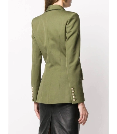 Shop Balmain Khaki Green Structured Blazer