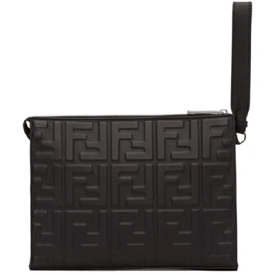 Shop Fendi Black Forever  Embossed Pouch In F0gxn Nero