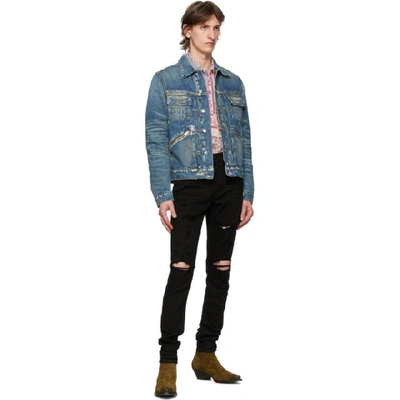 Shop Amiri Blue Denim Wrangler Jacket In Dio