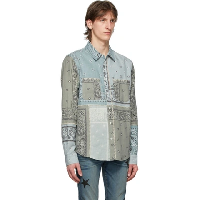 Shop Amiri Green Flannel Bandana Reconstructed Shirt In Pli